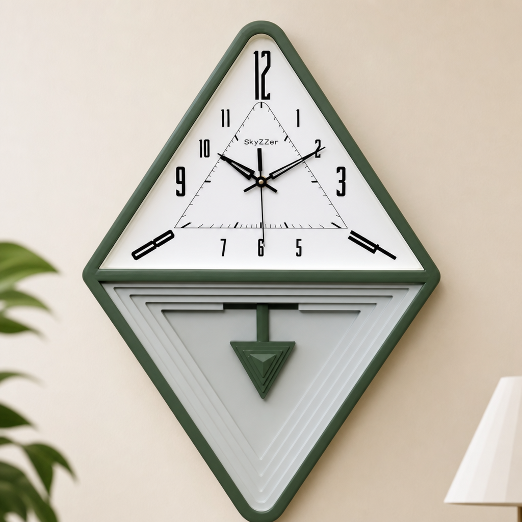 SkyZZer 1621 Forest Green and White Diamond Geometric Wall Clock