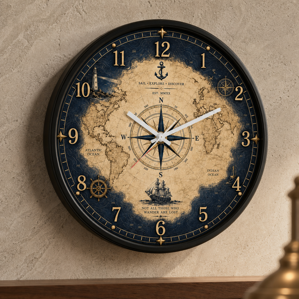The clock Factory 031 Sail Vintage World Map Nautical Wall Clock