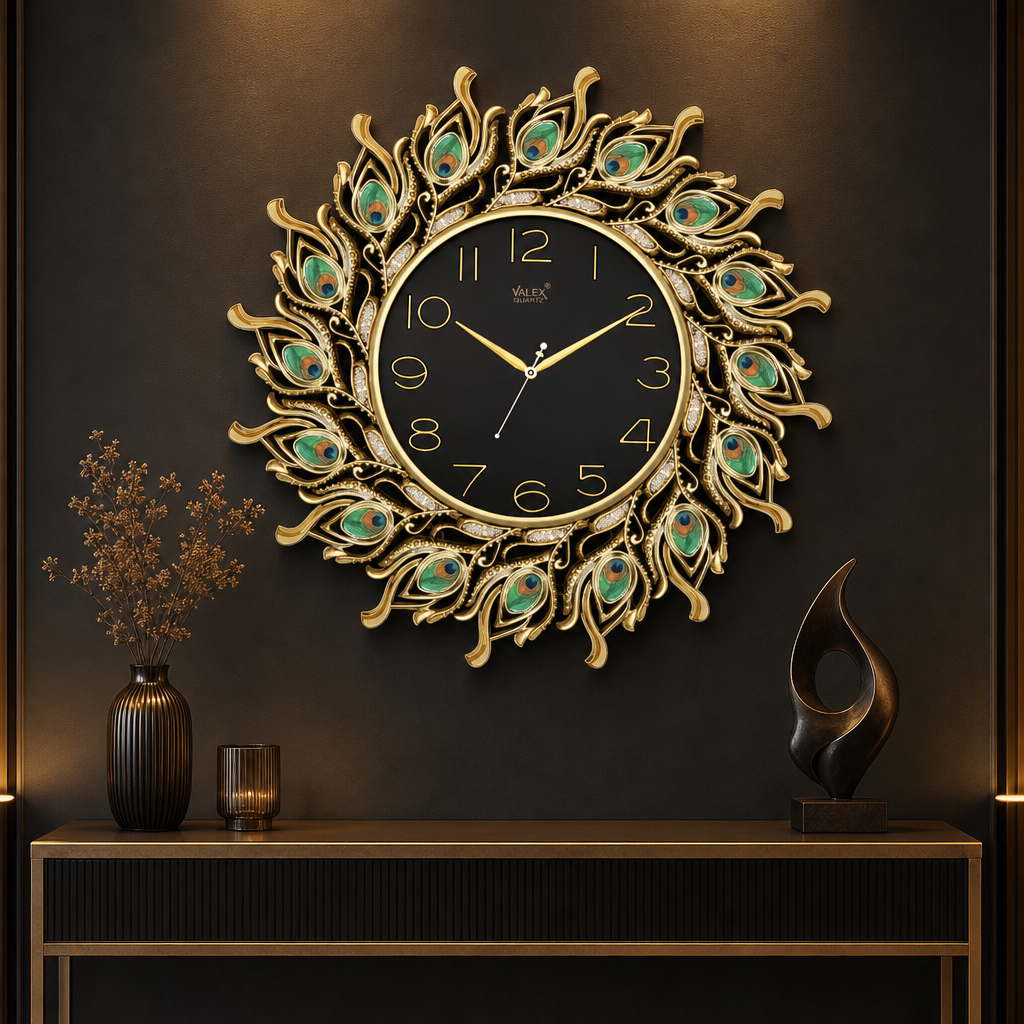 Valex 151 Decorative Peacock Feather Wall Clock - Decor 3