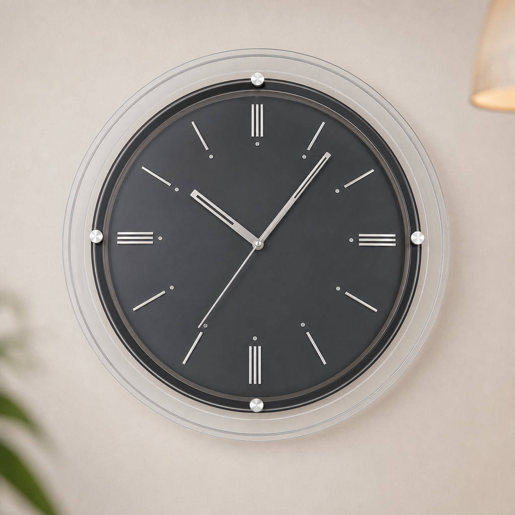 Ariel 2091 Black and Silver Round Quartz Wall Clock - Ariel 2091-BlackandSilver - Premium Wall Clock 14 inch