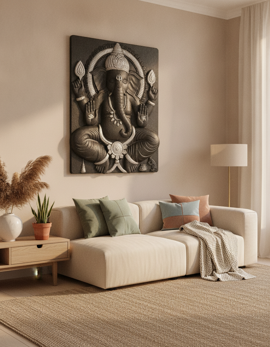Capital Ganesh Ji Wall Art - Black with Gold Accents lifestyle 5