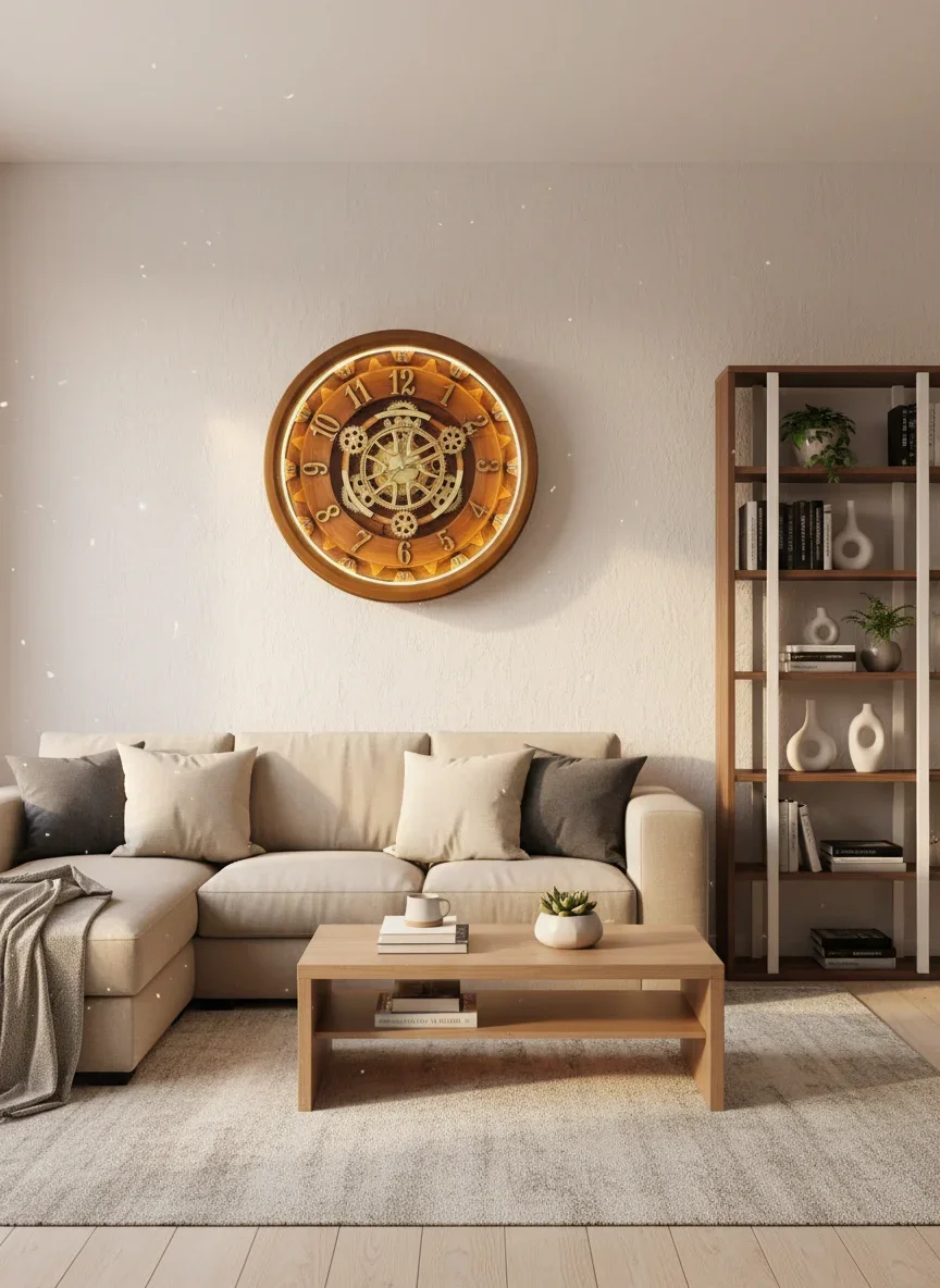 LED LIGHT Steampunk Gear Wall Clock - Golden Brown - The clock Factory - Wall Clock 20 inch - Wall Clock, Steampunk, Gear Clock - Image 3