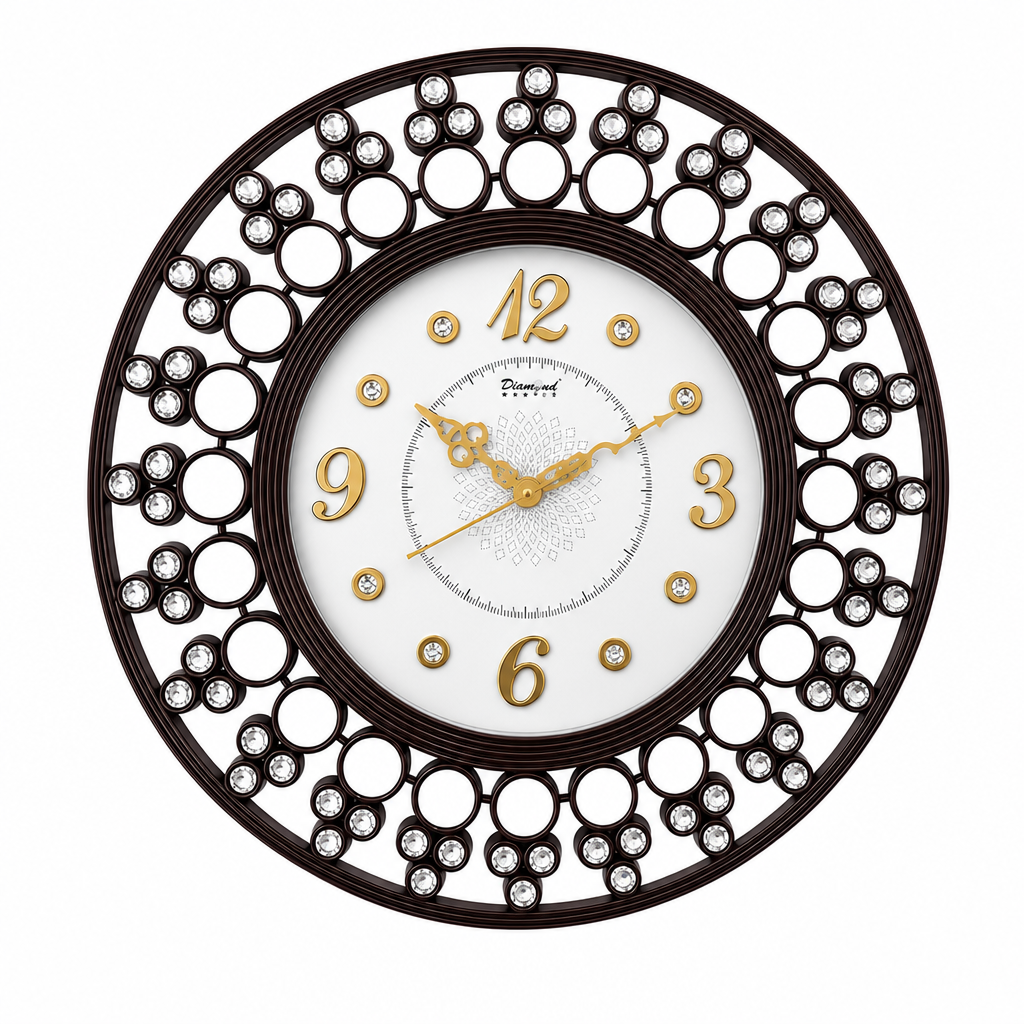Diamond 1111 Ornate Round Wall Clock with Crystal & Mirror Accents