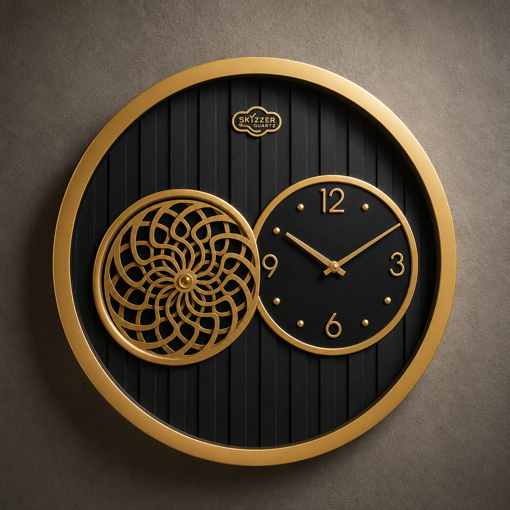 SkyZZer 018-BrownWoodFinish Decorative Wall Clock with Gold Accents - Decor 9