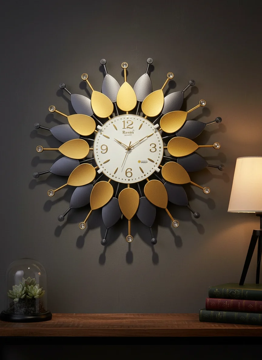 Roxon 1300 Gold & Gray Metal Wall Clock