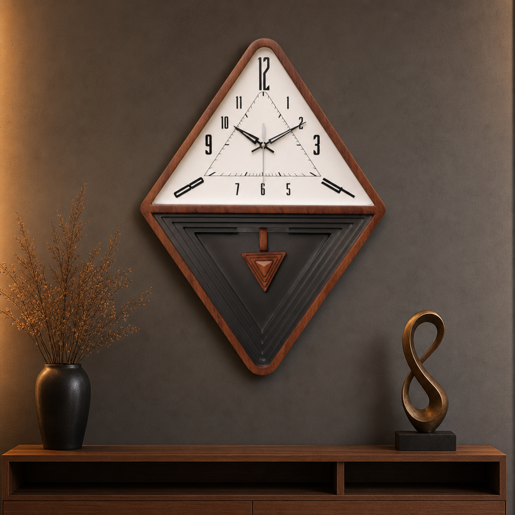 SkyZZer 1621 Modern Diamond Geometric Wall Clock - Dark Grey & White - Decor 12