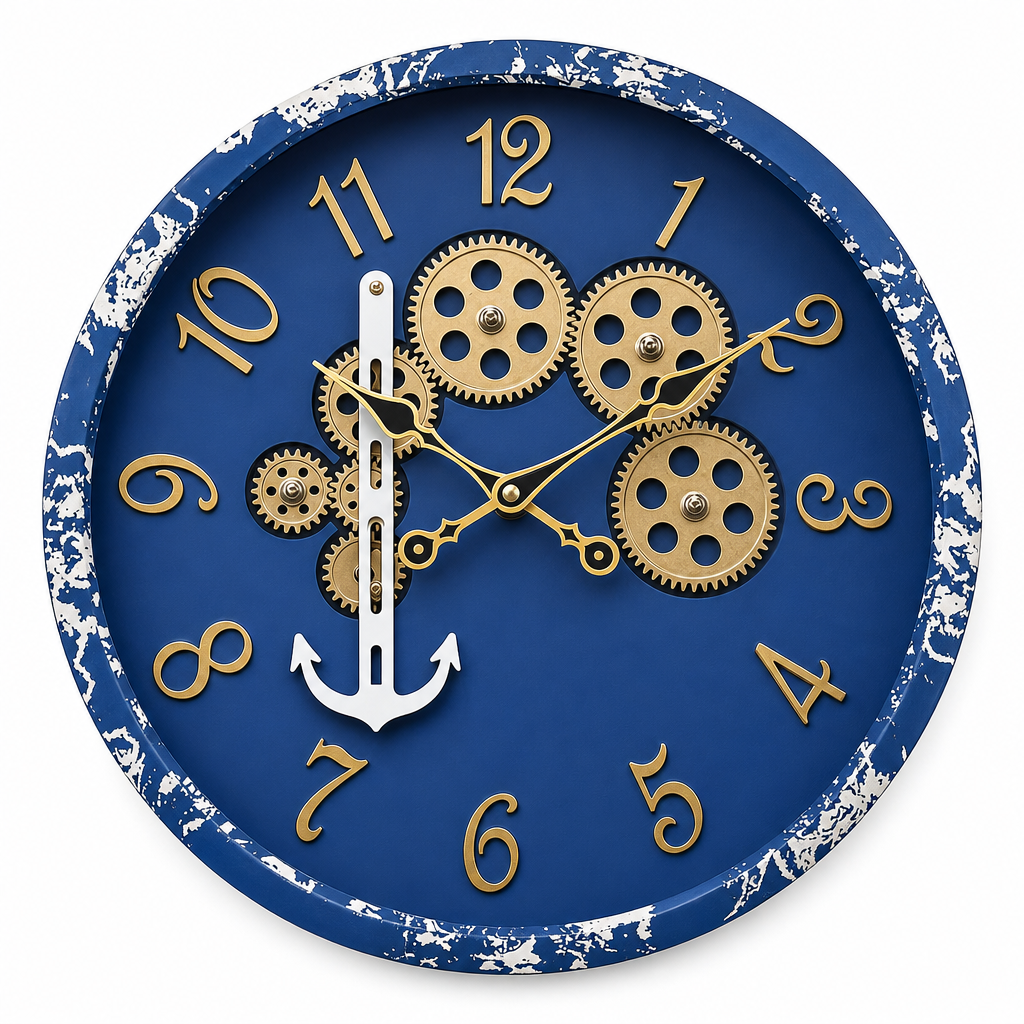 Milan h155 Royal Blue Wall Clock with Gears and Anchor