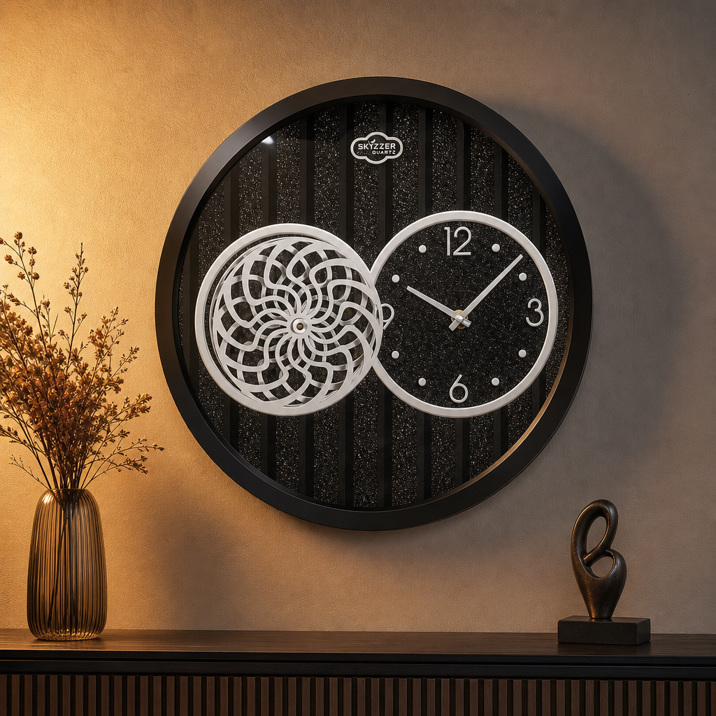 SkyZZer 018-BrownWoodFinish Decorative Wall Clock with Gold Accents - Decor 6