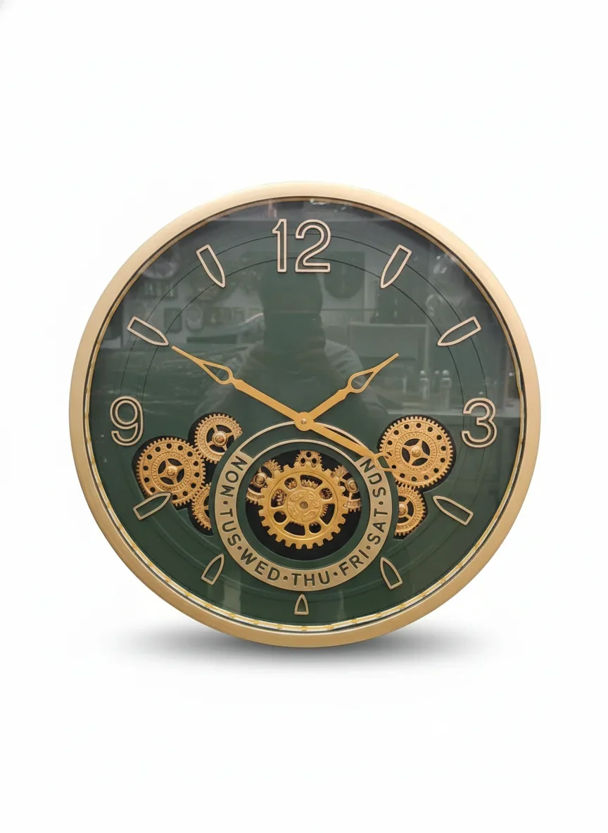 Sizzero 1810 Industrial Chic Gold & Green Gear Wall Clock by