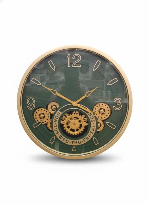 Industrial Chic Gold & Green Gear Wall Clock