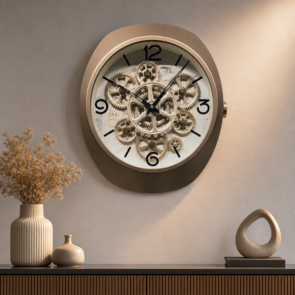 Real RG-06 Metallic Bronze Decorative Wall Clock with Visible Gears - Decor 3