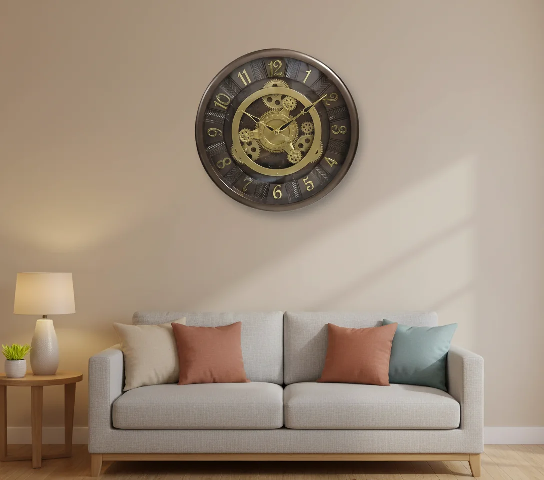 Elegant Bronze & Gold Gear Wall Clock | Milan H97 Model