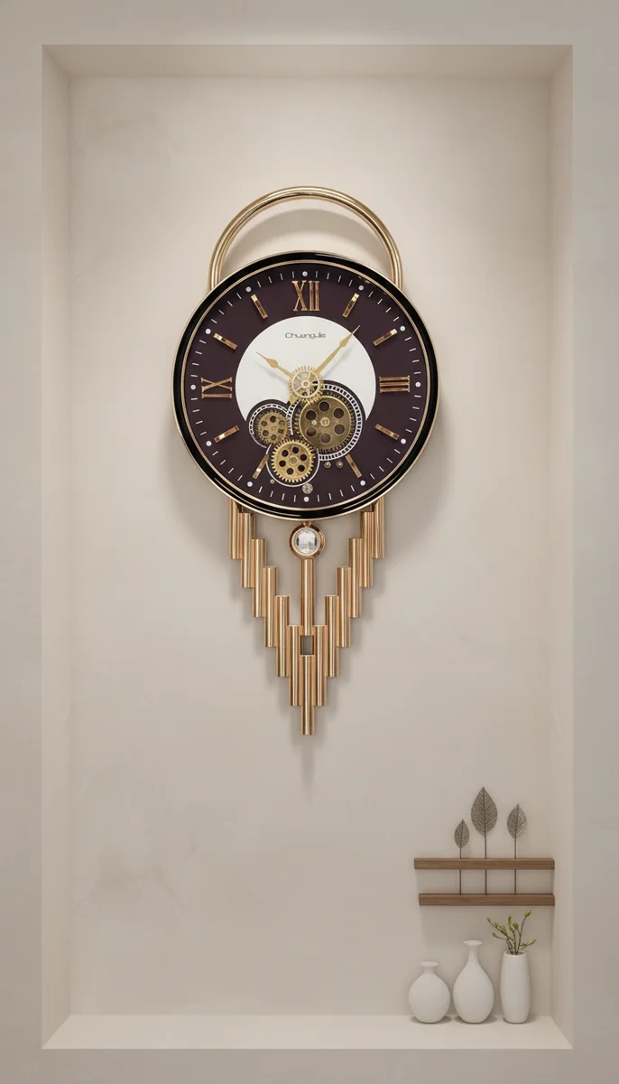 Long designer gear wall clock
