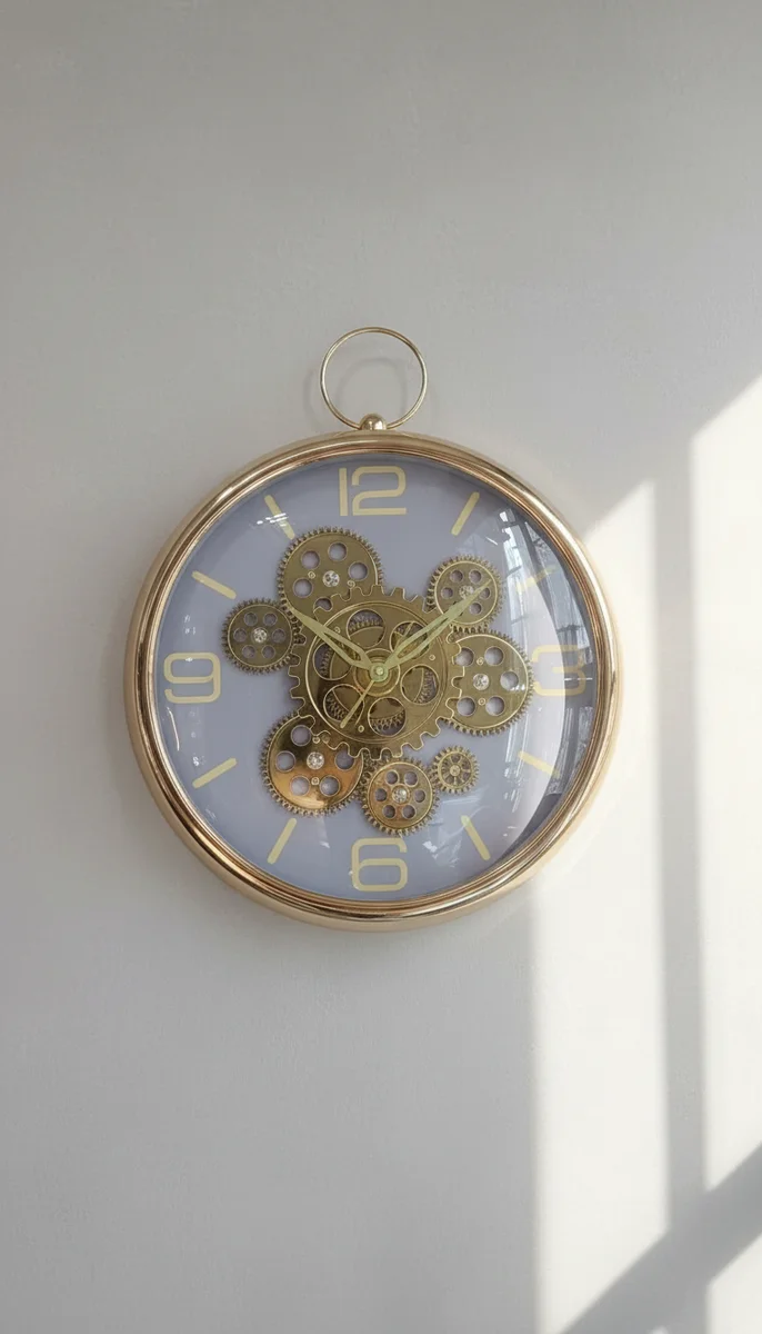 Sleek Golden Wall clock with moving gear 