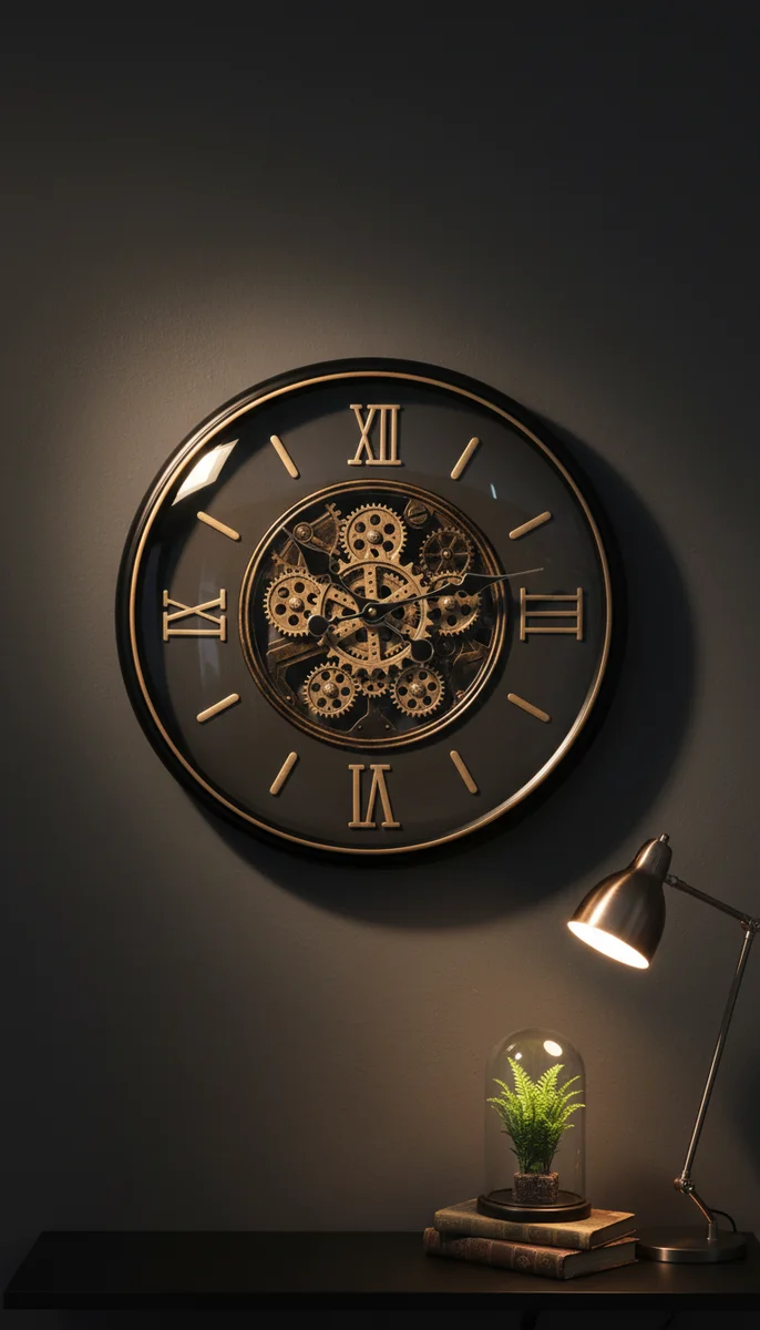 Steampunk Gear Wall Clock - Black & Gold