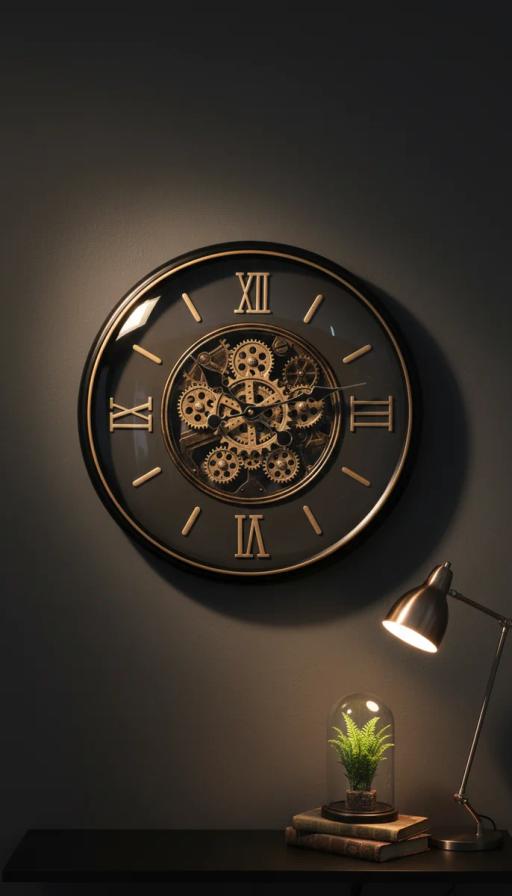 Steampunk Gear Wall Clock - Black & Gold - The clock Factory 512 - 5 - MN