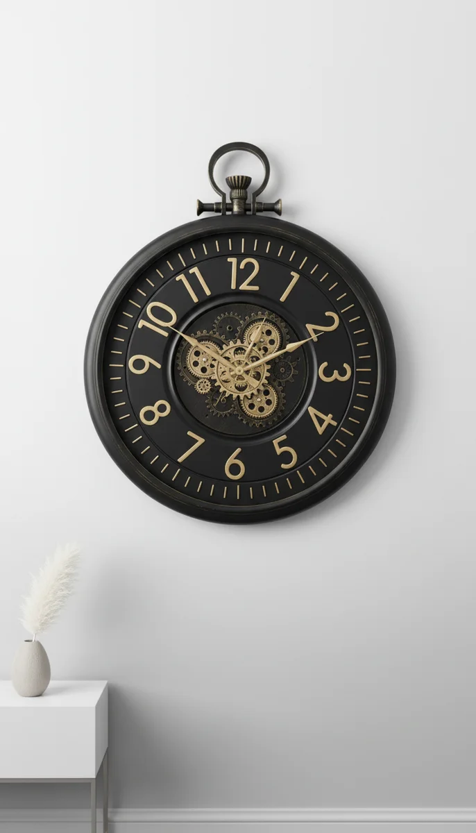 Steampunk Gear Wall Clock - Black & Gold
