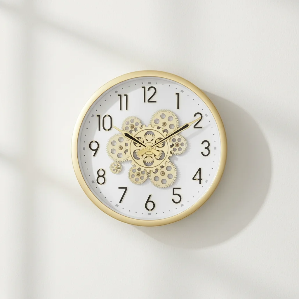 Capital 222 Gold Metallic Decorative Wall Clock with Exposed Gears