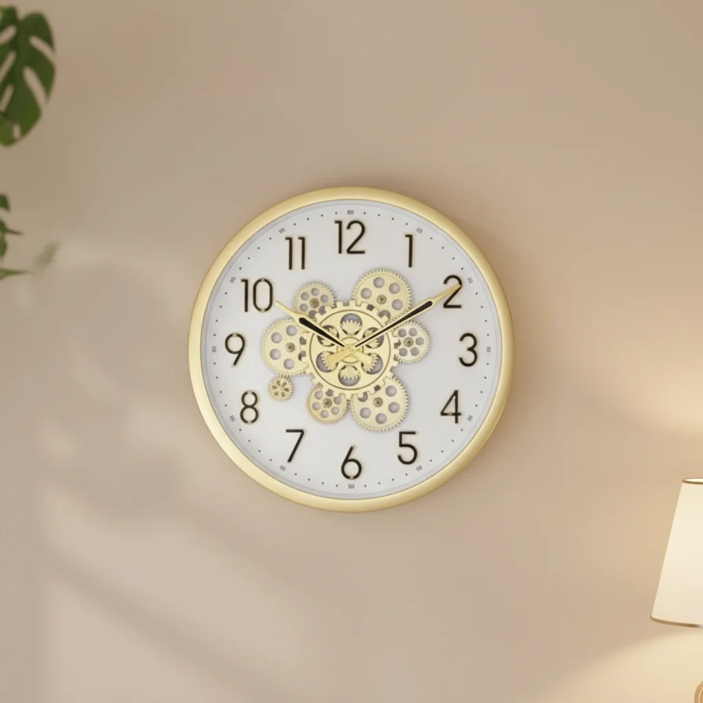 capital Decorative Wall Clock with Visible Gears, Gold Frame - Decor 6