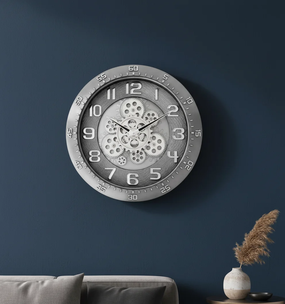 Capital 333 Industrial Gear Design Analog Wall Clock, Silver
