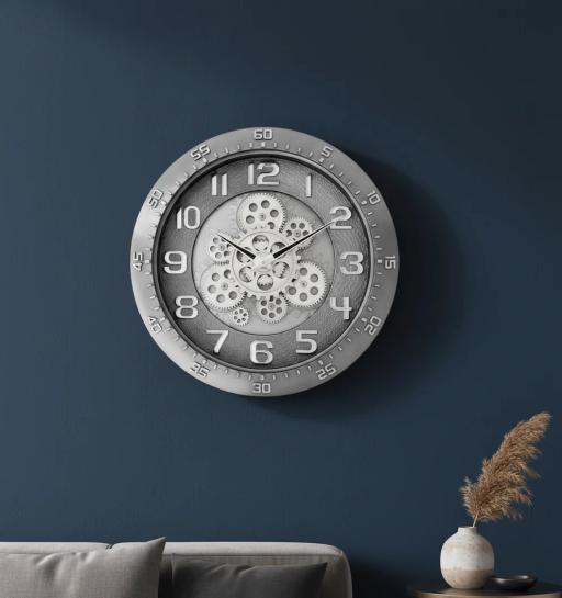 Capital 333 Industrial Gear Design Analog Wall Clock, Silver - capital 333-silver - Premium Wall Clock 