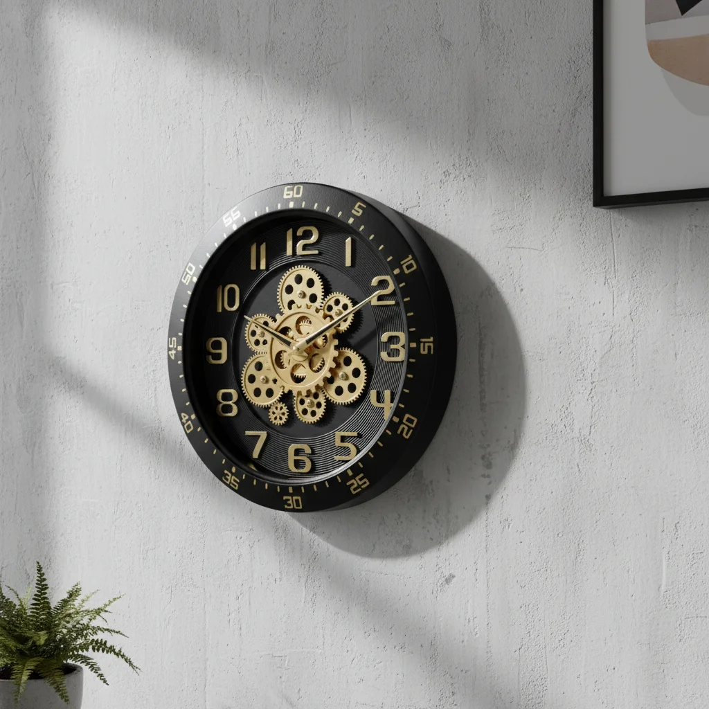 Capital 333 Industrial Style Wall Clock - Black with Decorative Bronze Gears - Decor 5