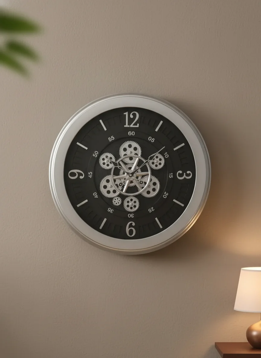Sapna 3451 Gear Wall Clock - Silver & Black - Sapna - Wall Clock 20 inch - Wall Clock,  Gear Clock,  Metal Clock - Image 6