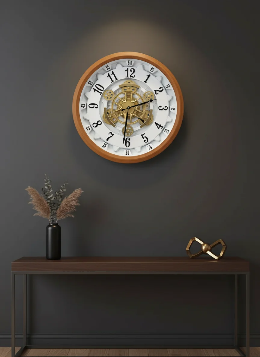 Milan H55-WOODEN/WHITE - Milan - Wall Clock 20 inch - Wall Clock,  Industrial Decor,  Gear Clock - Image 7