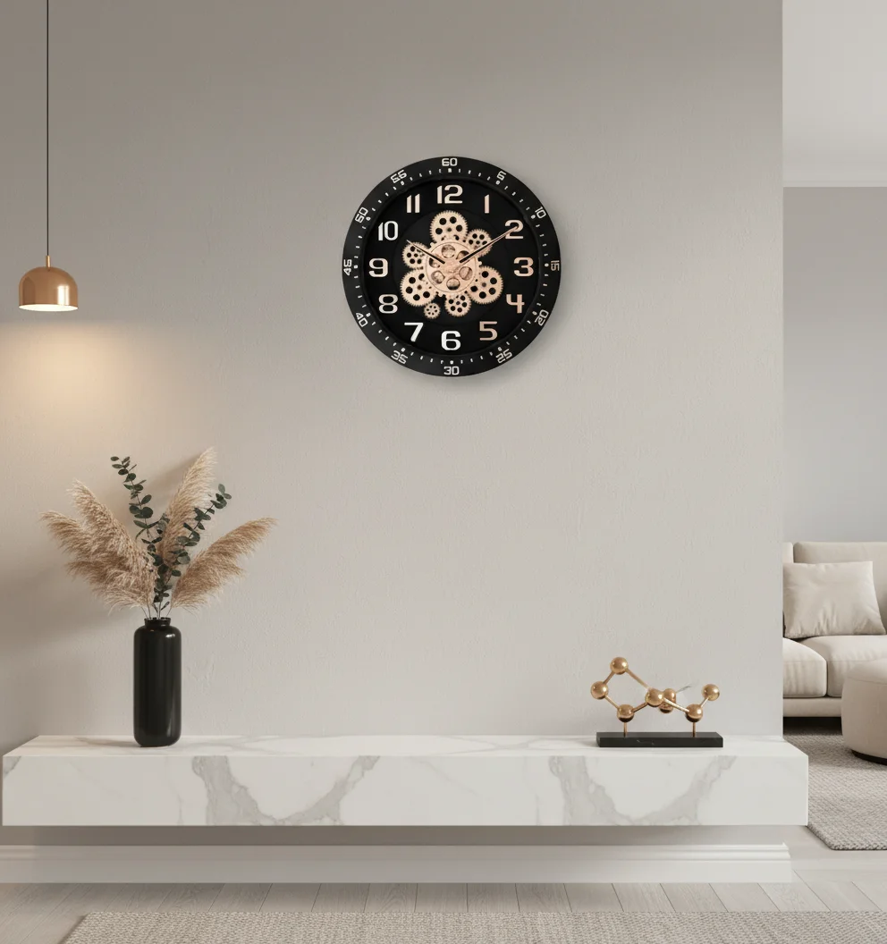 Capital 333 Industrial Style Wall Clock - Black with Decorative Bronze Gears - capital - Wall Clock - ["Industrial Style", "Home Decor", "Decorative Gears" - Image 4