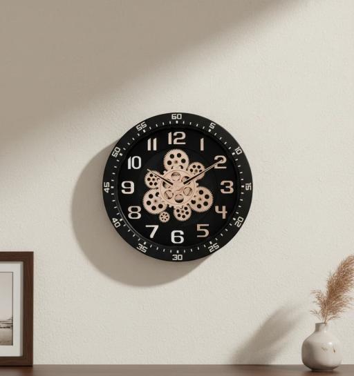 Capital 333 Industrial Style Wall Clock - Black with Decorative Bronze Gears - capital 333-black-copper - Premium Wall Clock 