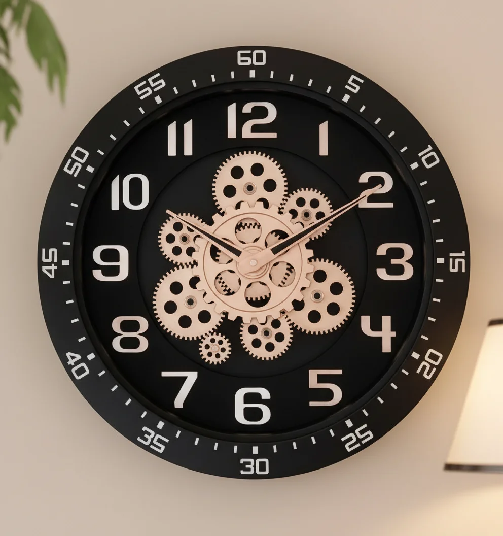 Capital 333 Industrial Style Wall Clock - Black with Decorative Bronze Gears - capital - Wall Clock - ["Industrial Style", "Home Decor", "Decorative Gears" - Image 6