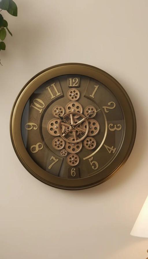 Sapna 3551 Industrial Steampunk Wall Clock with Visible Gears, Copper Finish - Sapna 3551-Green - Premium Wall Clock 