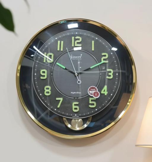 Sizzero s-1616 Radium Night Glow Silent Sweep Wall Clock with Gold Frame - Sizzero s-1616-radium-black