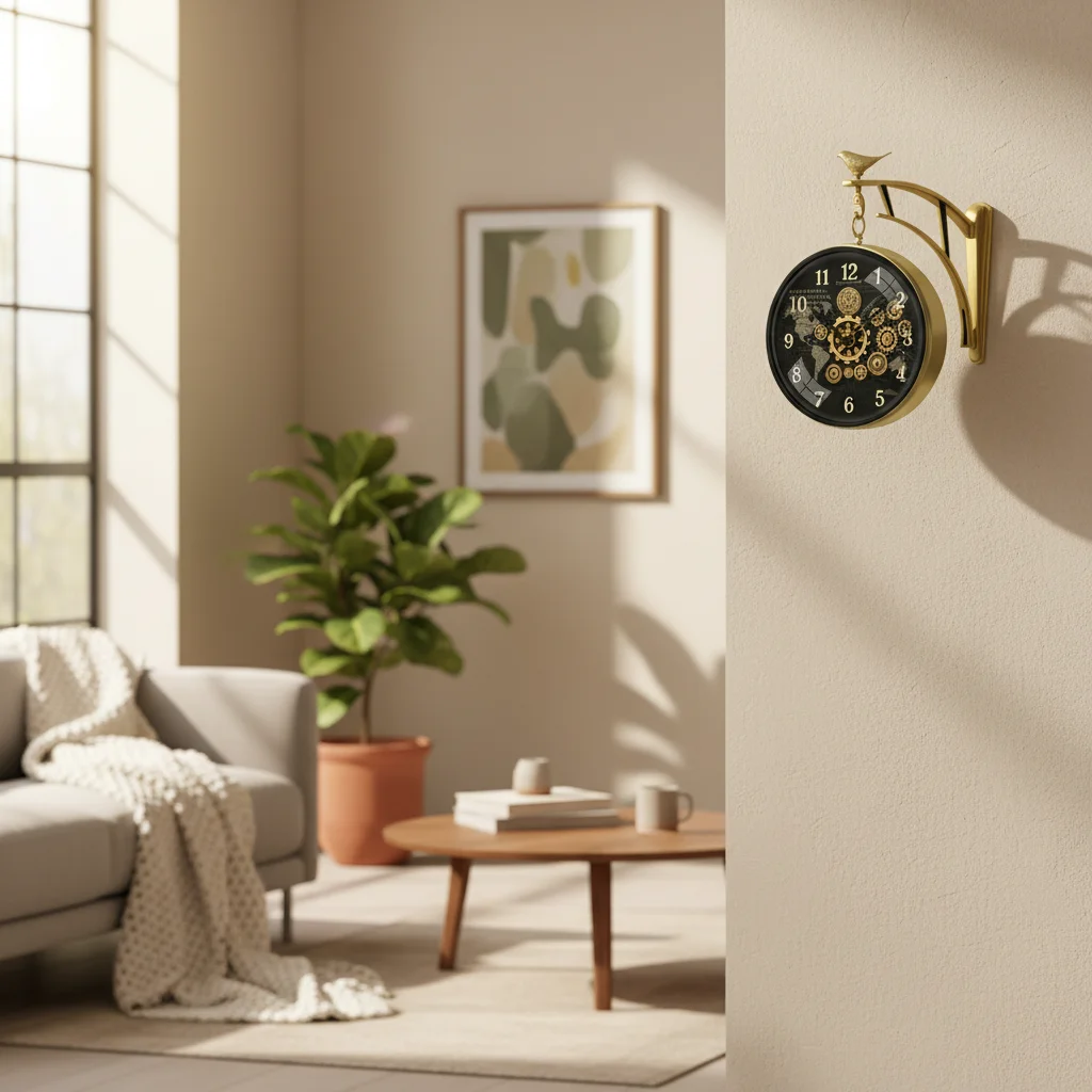 The clock Factory s7WorldMap Double Sided Wall Clock with Steampunk Gears and World Map Dial, Antique Gold - The clock Factory - Double Sided Clocks - ["Vintage", "Steampunk", "Double Sided" - Image 5