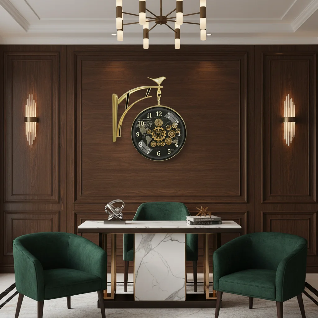 The clock Factory s7WorldMap Double Sided Wall Clock with Steampunk Gears and World Map Dial, Antique Gold - The clock Factory - Double Sided Clocks - ["Vintage", "Steampunk", "Double Sided" - Image 6