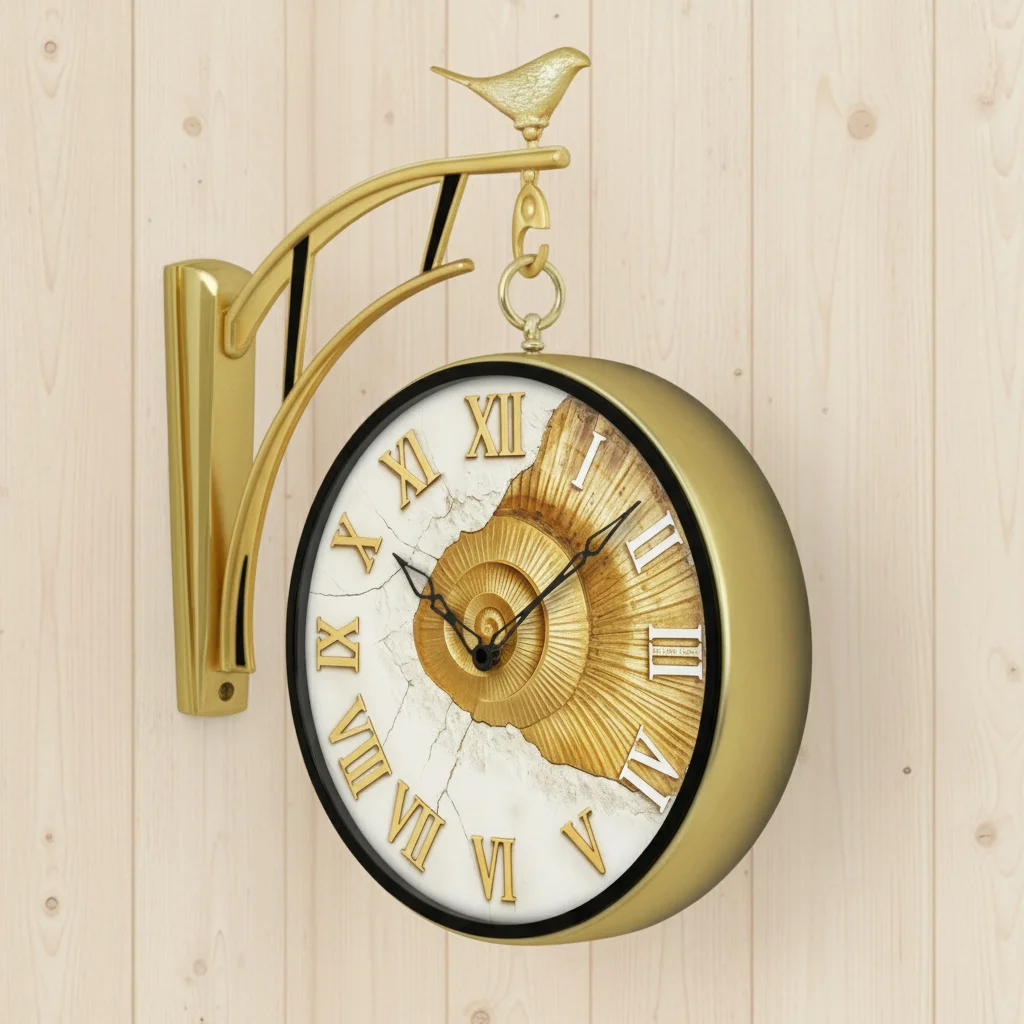 The clock Factory Gold Double Sided 12-Inch Wall Clock with Bird & Nautilus Dial - Decor 5