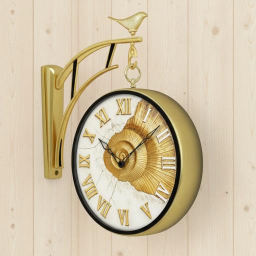 The clock Factory s7texture Antique Gold Double Sided Wall Clock with Vintage Fossil Texture - The clock Factory s7texture-shell