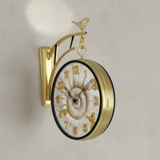 The clock Factory Gold Double Sided 12-Inch Wall Clock with Bird & Nautilus Dial - The clock Factory s7texture-Grunge