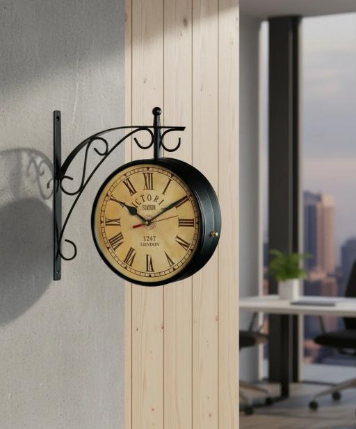 The Clock Factory VictoriaStationClock Double-Sided Vintage Wrought Iron Wall Clock - The clock Factory VictoriaStationClock-Victoria