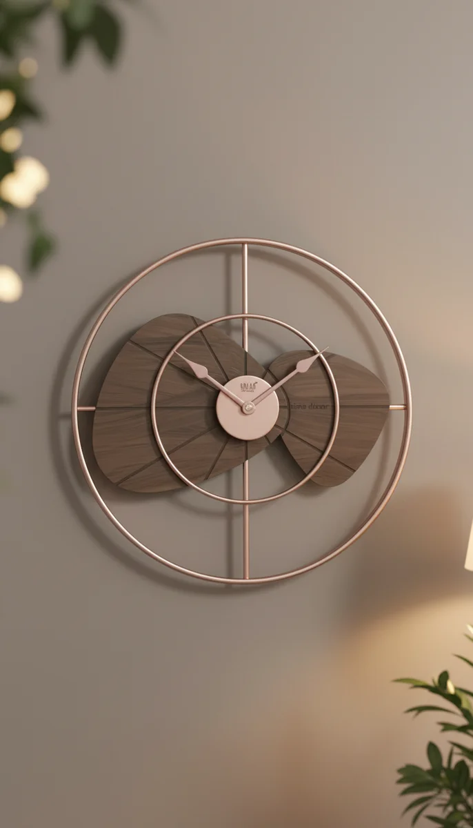 Solar SQ-60 Modern Abstract Gold Metallic Wall Clock with Blue & Pink Accents - Decor 9