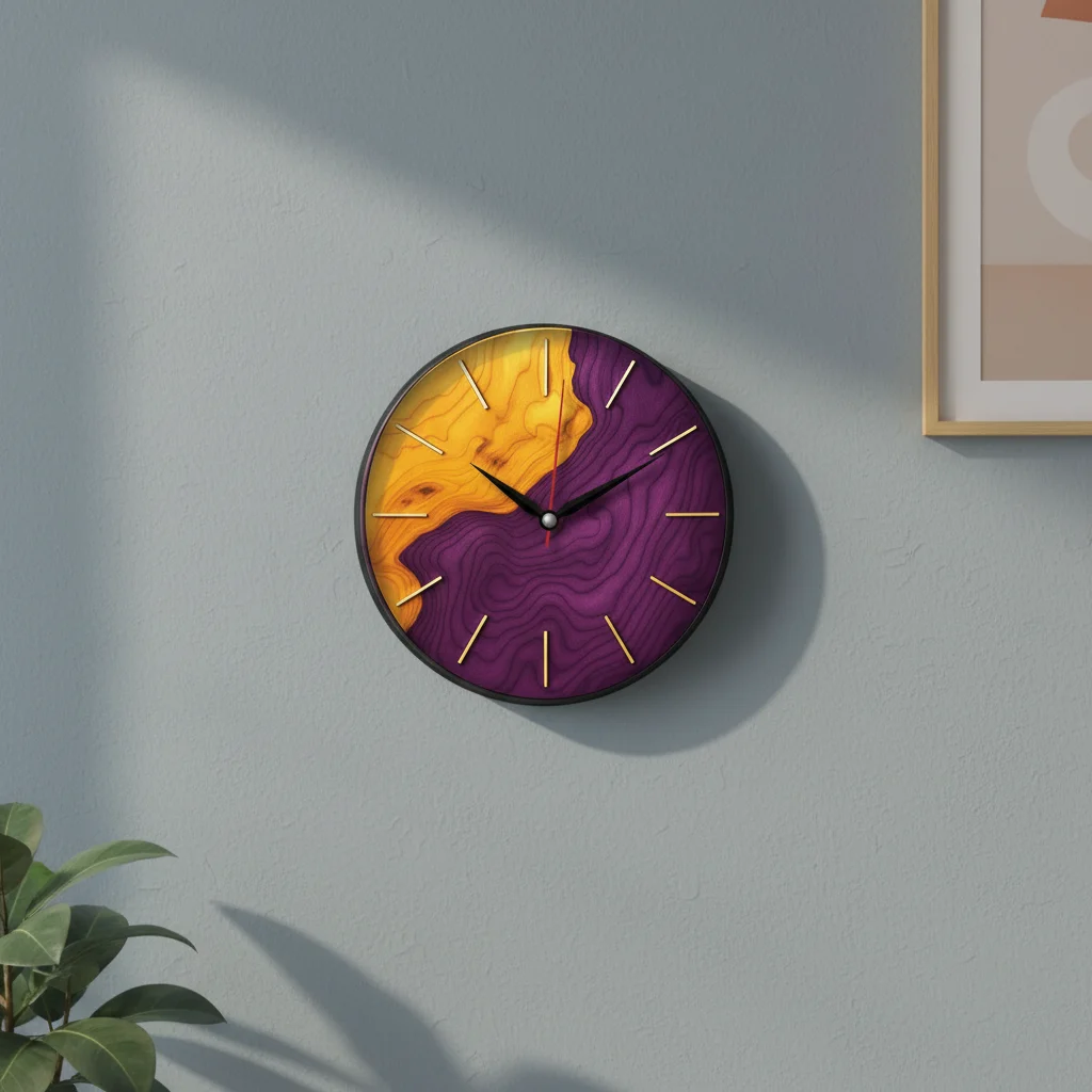 The clock Factory tcf094 Modern Two-Tone Wood Grain Wall Clock (Purple & Yellow) - The clock Factory - Wall Clock - ["Modern", "Home Decor", "Analog" - Image 4