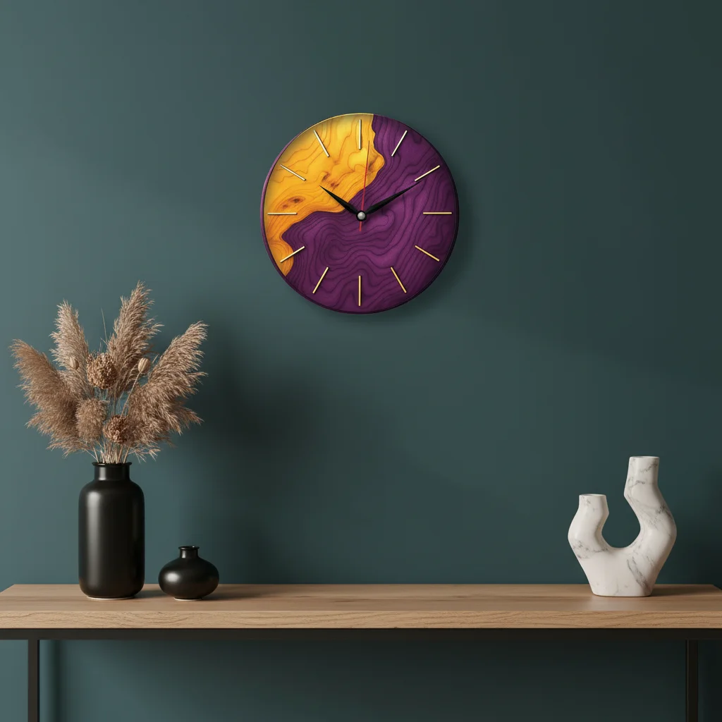 The clock Factory tcf094 Modern Two-Tone Wood Grain Wall Clock (Purple & Yellow) - The clock Factory - Wall Clock - ["Modern", "Home Decor", "Analog" - Image 5