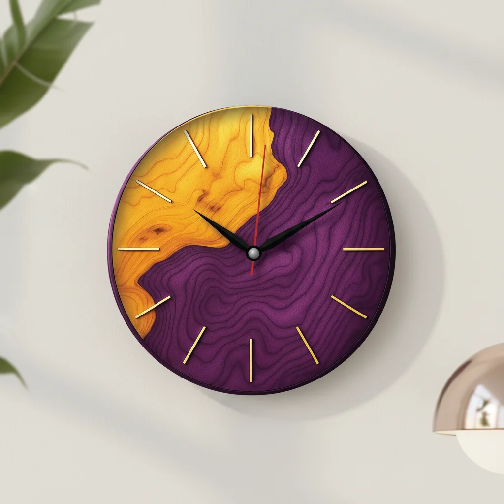 The clock Factory tcf094 Modern Two-Tone Wood Grain Wall Clock (Purple & Yellow) - The clock Factory tcf094-yellow
