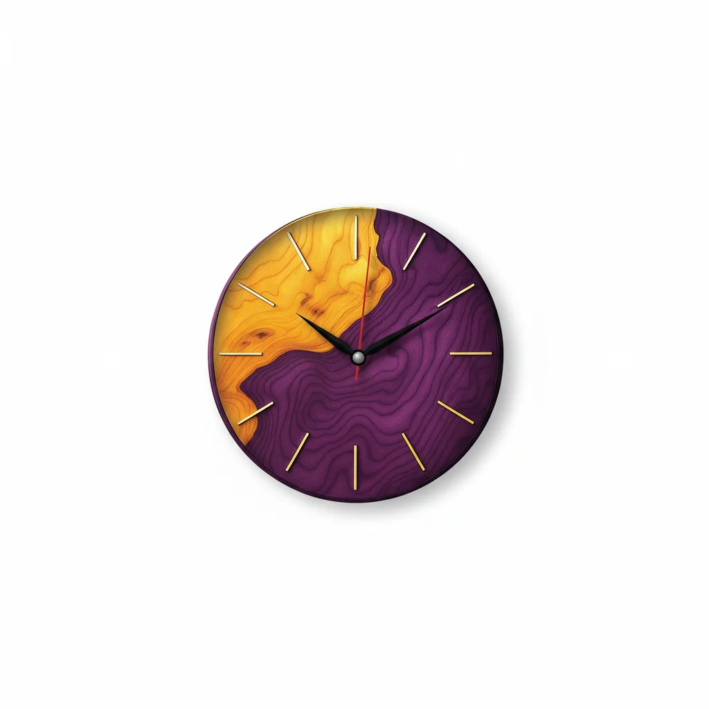 The clock Factory tcf094 Modern Two-Tone Wood Grain Wall Clock (Purple & Yellow) - The clock Factory - Wall Clock - ["Modern", "Home Decor", "Analog" - Image 2