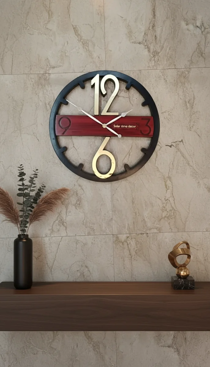 Modern Wood & Gold Wall Clock by Solar Décor - Solar - Wall Clock 16 inch - Wall Clock,  Modern,  Wood Clock - Image 8