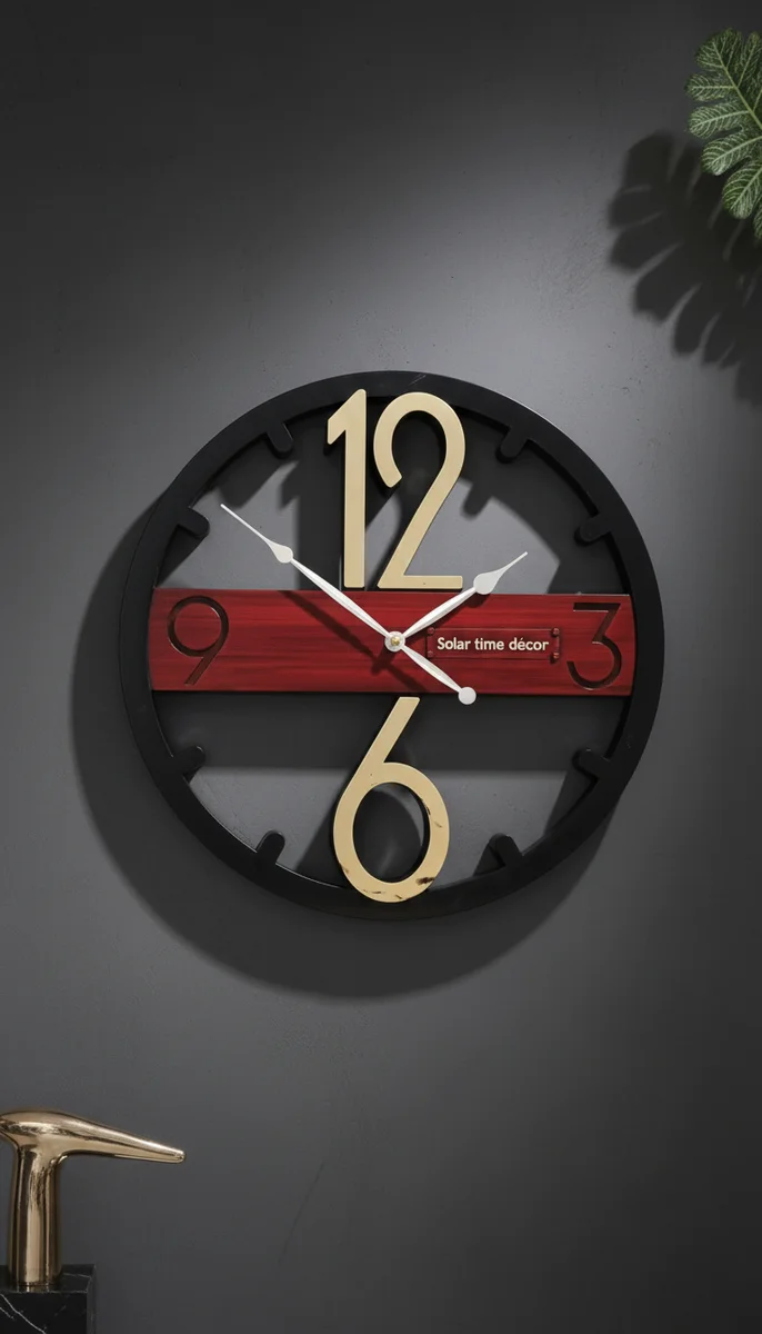 Modern Wood & Gold Wall Clock by Solar Décor - Solar - Wall Clock 16 inch - Wall Clock,  Modern,  Wood Clock - Image 9