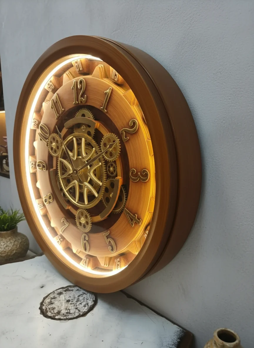 LED LIGHT Steampunk Gear Wall Clock - Golden Brown - The clock Factory - Wall Clock 20 inch - Wall Clock, Steampunk, Gear Clock - Image 8