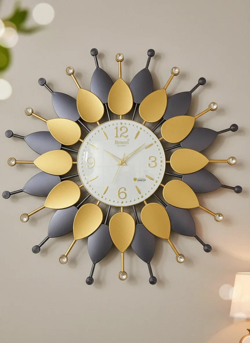 Roxon 1300 Gold & Gray Metal Wall Clock