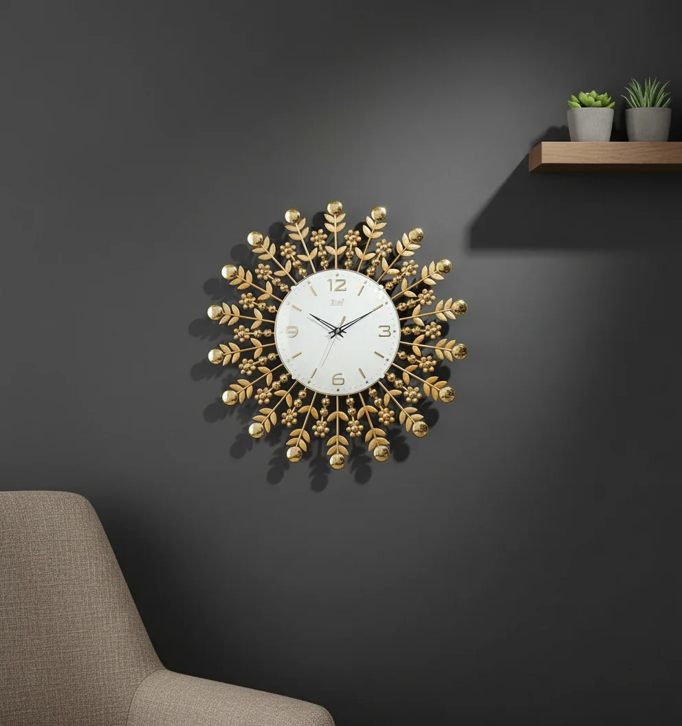 Theo 5151 Gold Metal Wall Clock - Theo - Wall Clock 18 inch - Wall Clock,  Gold Clock,  Metal Clock - Image 8