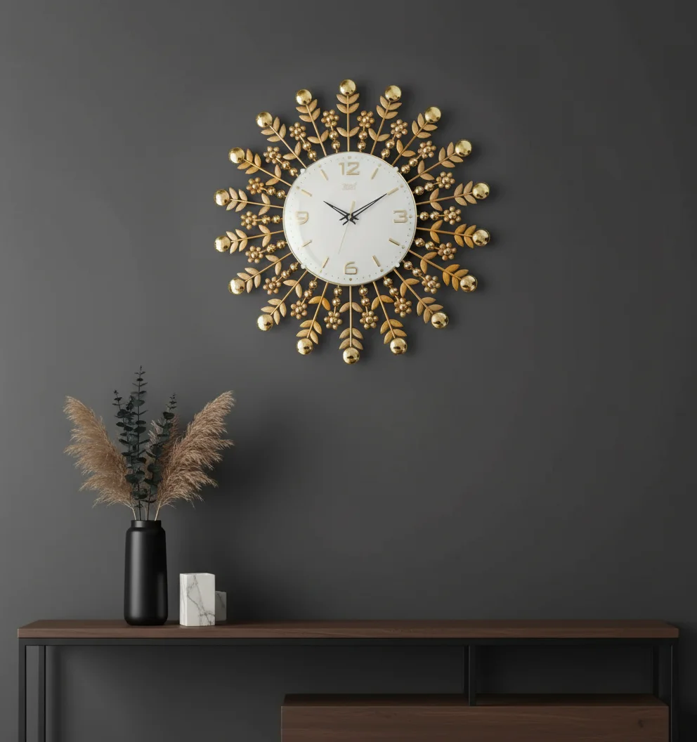 Theo 5151 Gold Metal Wall Clock - Theo - Wall Clock 18 inch - Wall Clock,  Gold Clock,  Metal Clock - Image 9